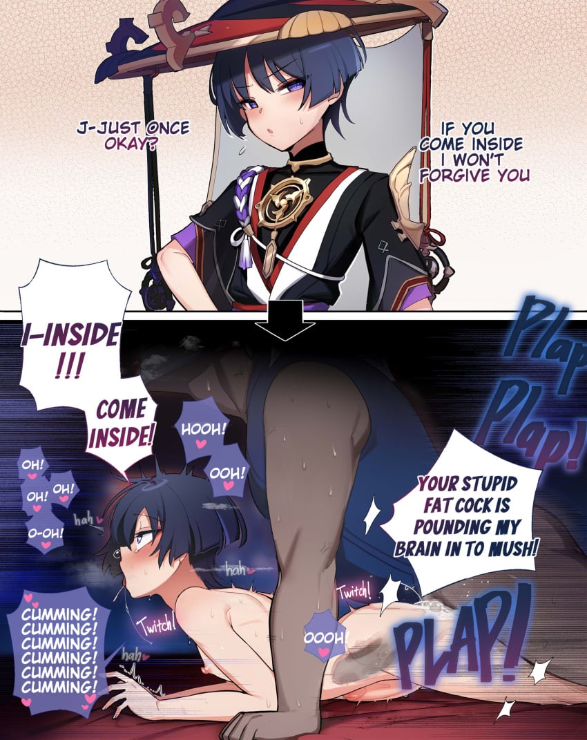 2boys blue_hair blush blushing comic cum cum_inside_request femboy genshin_impact girly instant_loss_2koma instanttnoodle looking_pleasured male male_only mind_break otoko_no_ko otokonoko purple_eyes rape scaramouche_(genshin_impact) short_hair yaoi