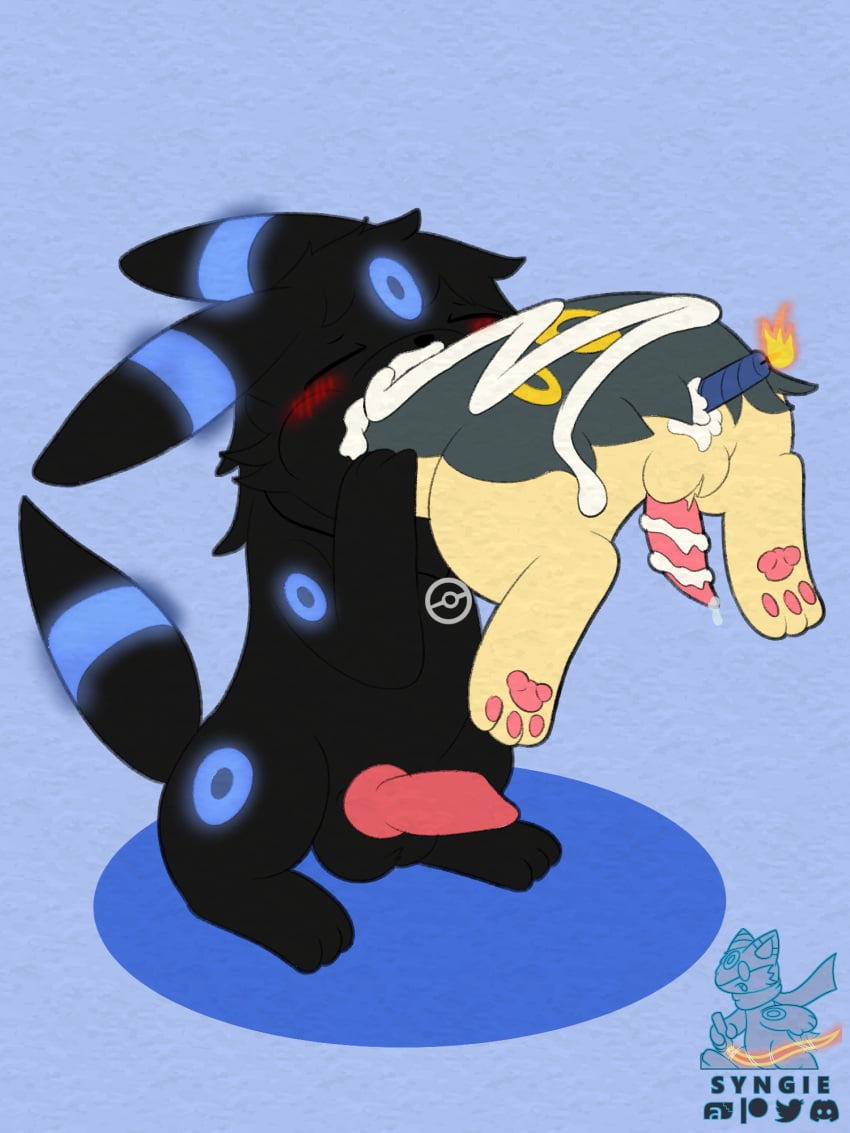 candle eeveelution frosting frosting_on_penis generation_2_pokemon hi_res hybrid_pokemon male nintendo pokemon pokemon_(species) quilava syngie_(artist) umbreon video_games vore