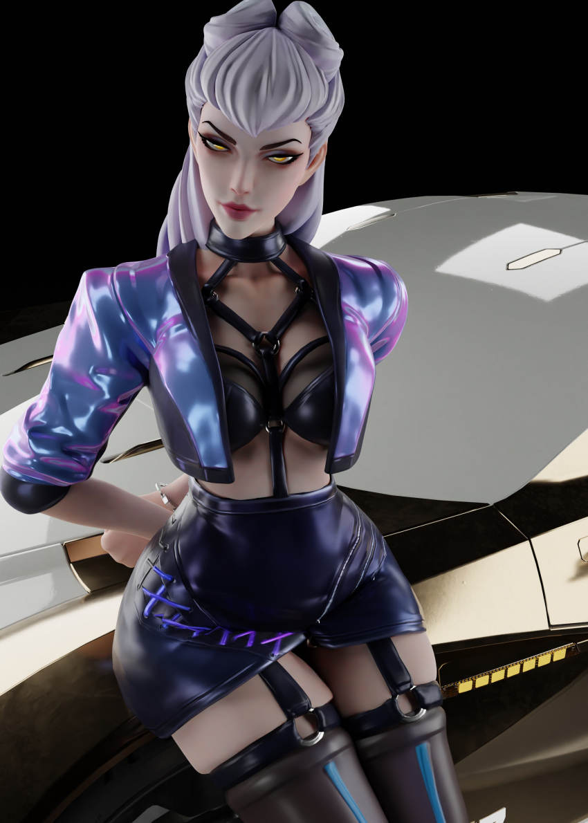 2022 3d bondage evelynn garter_straps gentlegiant_s handcuffs harness k/da_all_out_evelynn k/da_all_out_series k/da_series league_of_legends medium_breasts riot_games self_upload stockings white_hair