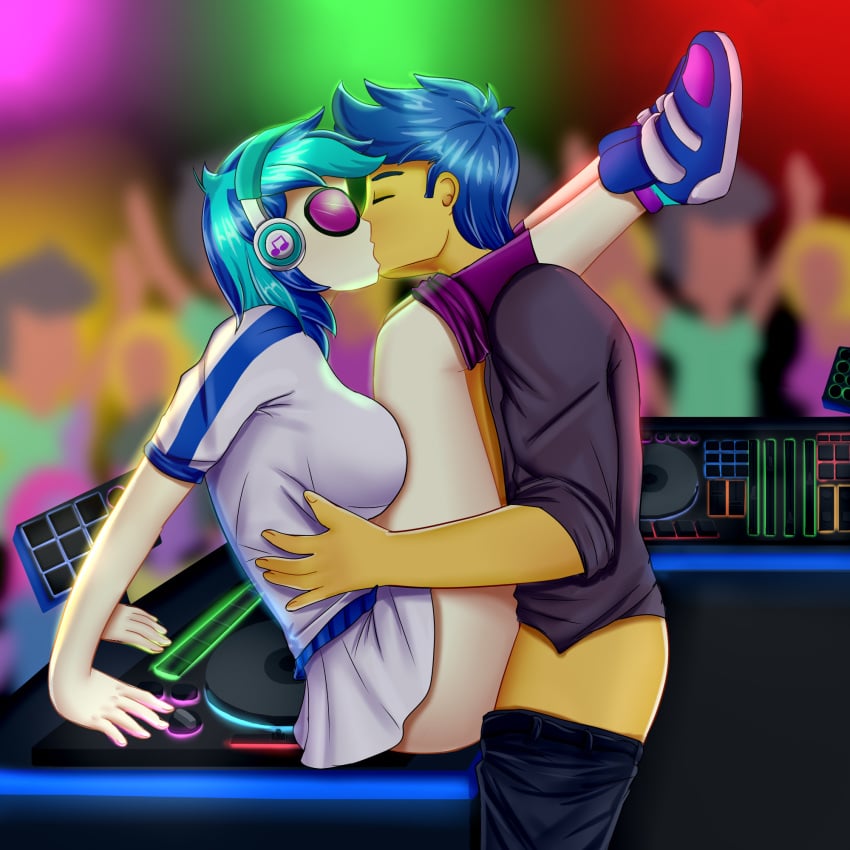 1boy 1girls ass audience big_breasts breasts closed_eyes clothed_sex concert equestria_girls exhibitionism female flash_sentry focus_bx friendship_is_magic glasses hasbro headphones hi_res highres kissing legs_over_head making_out male my_little_pony obscured_penetration open_shirt pants_down partially_clothed partially_nude passionate public_sex purple-tinted_eyewear sex sideboob skirt skirt_lift straight vinyl_scratch_(eg) vinyl_scratch_(mlp)