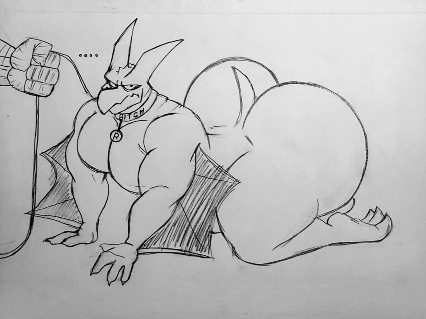 2022 anthro big_ass bubble_butt godzilla_(series) huge_ass kaiju leash lynnsdarkside male_only monochrome on_all_fours pterosaur rodan tagme