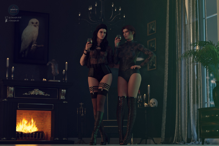 2girls 3d blender3d daz3d female female_only omnific3d the_witcher_3:_wild_hunt triss_merigold yennefer