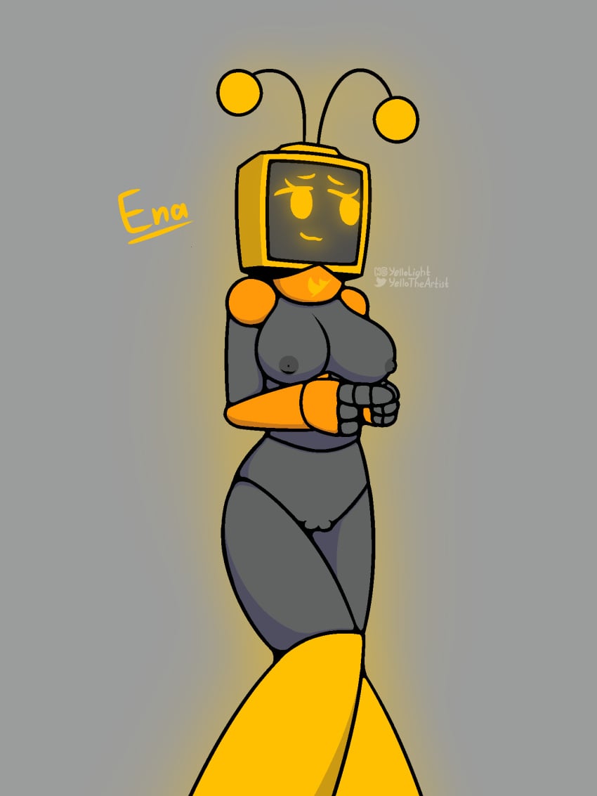 1girls ena_(yellolight) female_focus female_only logo_on_clothes oc robot robot_girl screen_face tv_head yellolight