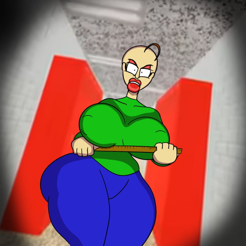 2018 angry baldi baldi's_basics_in_education_and_learning big_ass big_breasts big_butt big_hips big_lips clothed female female_only huge_ass looking_at_viewer mrpr1993 nipples_visible_through_clothing no_bra public red_lipstick rule_63 scary school teacher thick_thighs