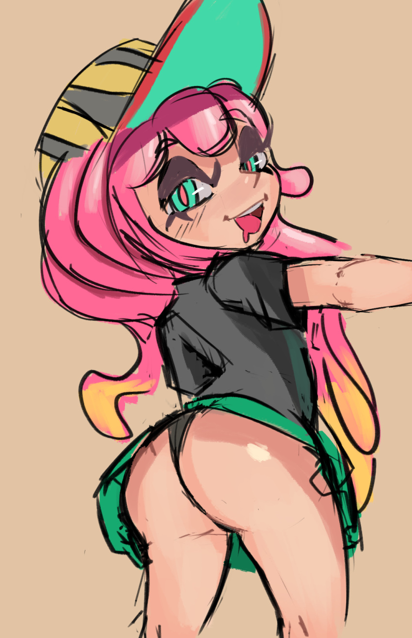 1girls 2d ass big_ass female female_focus female_only female_solo harmony_(splatoon) hat highres justdavefnd long_hair looking_at_viewer looking_back nintendo pantyshot pink_hair solo solo_female splatoon splatoon_3 tagme thighs upskirt viewed_from_behind