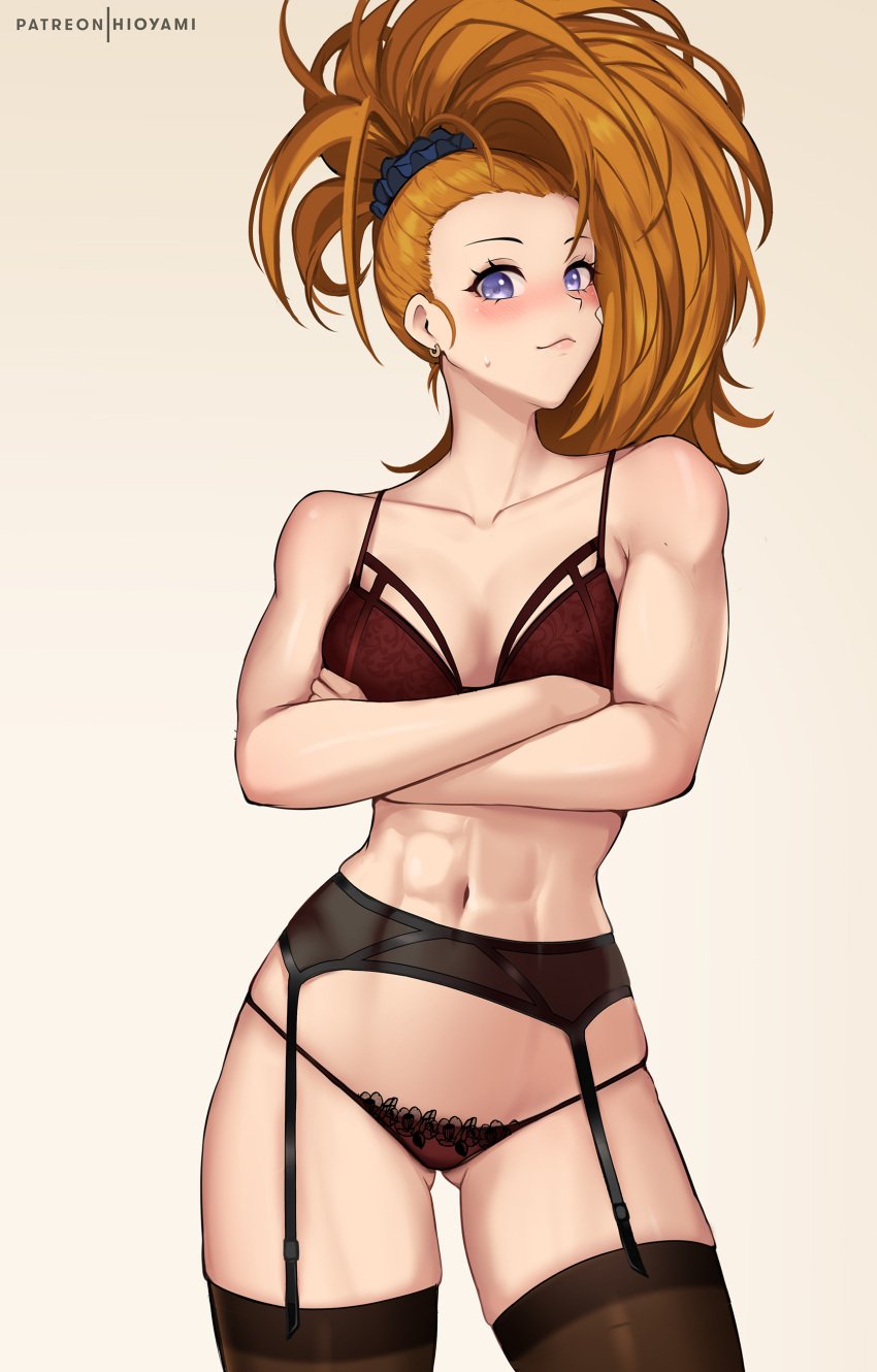 1girls 2022 abs adult adult_female artist_name artist_signature ass_visible_through_thighs athletic athletic_female bandage bandage_on_face big_breasts blank_background blue_eyes blush breasts brown_hair brown_lingerie brown_panties captain_mizuki cleavage ear_ring facing_away fair-skinned_female fair_skin female female_abs female_focus female_only fit fit_female hair_up head_to_side high_ponytail hioyami human human_female indigo_eyes light-skinned_female light_skin lingerie looking_at_viewer medium_breasts muscular muscular_female one-punch_man panties patreon patreon_username ponytail purple_eyes realistic_anatomy realistic_breast_size realistic_proportions red_bra red_panties simple_background solo solo_female solo_focus superhero superheroine thick_thighs thighhighs thighs wavy_hair white_background