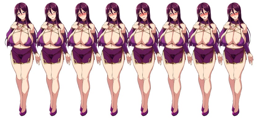 1girls bakunyuu_party blush closed_eyes covered_erect_nipples erect_nipples_under_clothes female female_focus female_only female_pubic_hair full_body heart-shaped_pupils heels huge_breasts looking_at_viewer open_mouth pubic_hair pubic_hair_peek purple_eyes purple_hair purple_heels purple_panties pussy_juice pussy_juice_drip rolling_eyes saliva see-through see-through_clothing simple_background smile solo solo_female solo_focus standing tagme takeda_hiromitsu terena_(bakunyuu_party) white_background