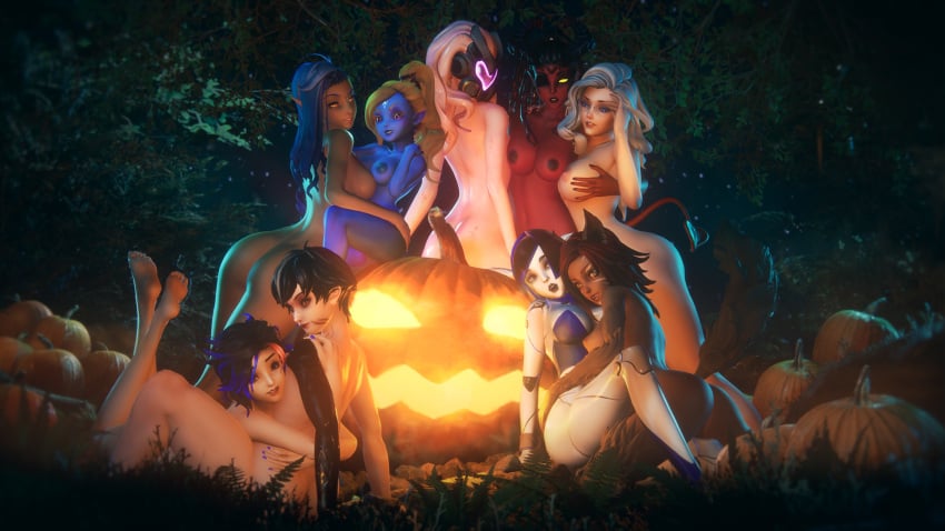 alien alien_girl alien_humanoid ass breasts dark_skin demi_(subverse) elaisha_sorn elizabeth_blythe eyepatch female fortune_(subverse) game halloween human huntress huntress_(subverse) killision_(subverse) lily_(subverse) long_hair mendezsfm naked nude nude_female pale_skin purple_skin red_body robot robot_girl sovalin_maliana studiofow subverse tail taron_kraask