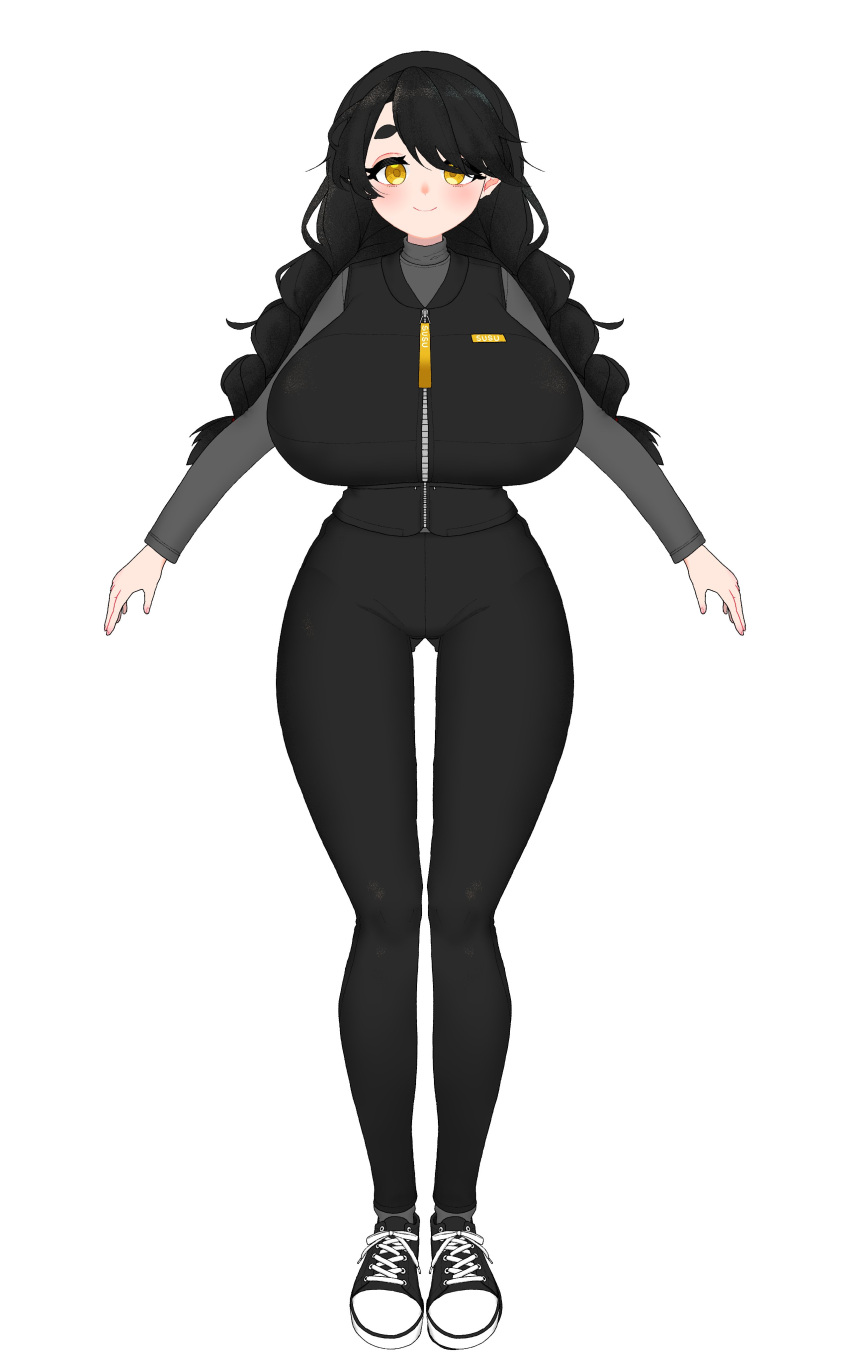 a-pose big_breasts black_clothing black_hair moistcorn reference_image susu-chan tagme thigh_gap uniform virtual_youtuber vtuber white_skin yellow_eyes