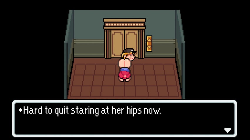 1boy1girl animated ass earthbound elevator_lady female gif laying_down male mother_(series) mother_2 ness nsfw_throwaway on_back pixel_animation pixel_art reverse_cowgirl_position sex simple_background tagme text text_box