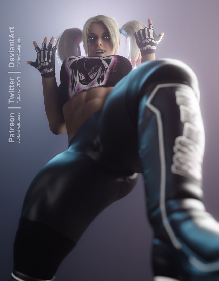 3d abs absurdres alexa_bliss belly_button black_legwear boots bra breasts cleavage defeated dominated domination dominatrix feet female_focus femdom foot_fetish foot_focus footwear hair_ornament highres looking_at_viewer midriff tekken7wallpapers thick_thighs thighs trampling twintails wrestler wrestling wrestling_outfit wwe wwe_2k20 wwe_diva