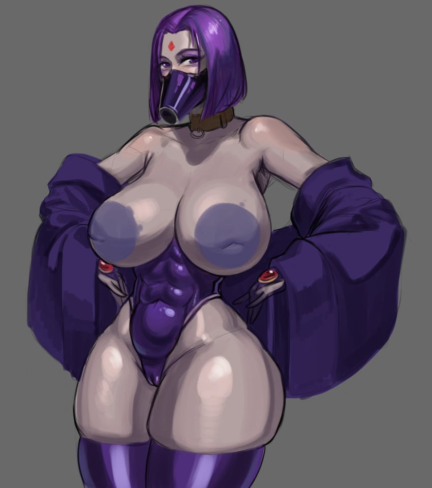 :>= blowjob_face breasts_out dc dc_comics fellatio_mask female huge_ass huge_breasts huge_nipples leotard raven_(dc) teen_titans thick_thighs thighhighs weakj wide_hips