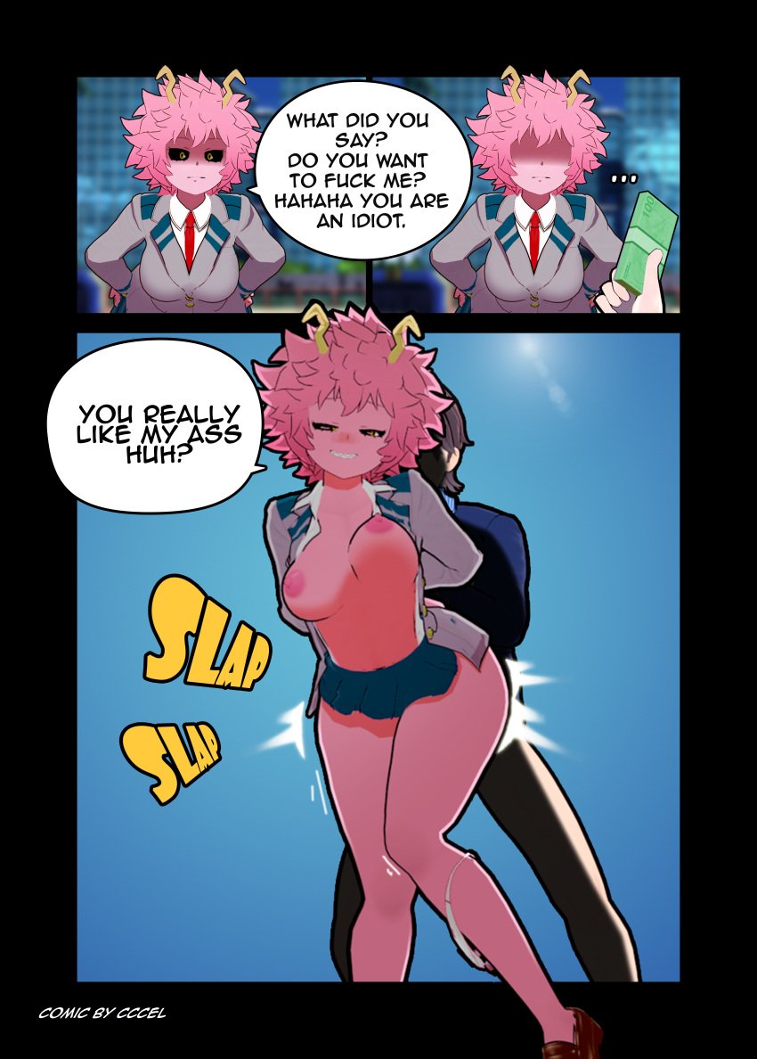 1boy 1girls 3d artist_request cccel clothed_sex comic comic_page english_text female instant_loss_2koma koikatsu koikatsu_(medium) mina_ashido money my_hero_academia photoshop pink_skin school_uniform sex