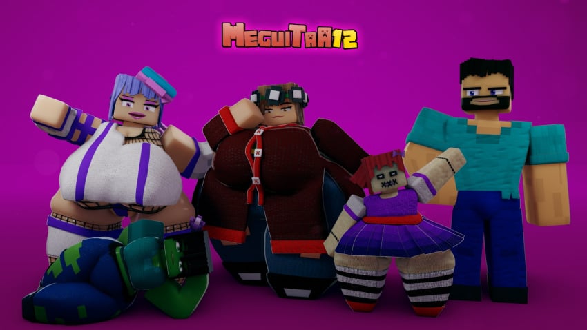 1boy 1futa 3d 3girls beard big_breasts big_thighs cerena_(mega12) clothing cores_(mega12) iris(mega12) livia_(mega12) make_up mega12 mine-imator minecraft steve(mega12) steve_(minecraft) tagme zombie_futa_(minecraft)