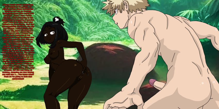 1boy 1girls asian_male ass black_body black_hair blonde_hair bone_hair_ornament breasts caveman cavewoman completely_nude cute_girl erect_penis erection female imminent_sex interracial jungle jungle_boy jungle_girl katsuki_bakugou looking_back medium_breasts muscles muscular_male my_hero_academia nipples nude nude_female nude_male ochako_uraraka penis point_of_view ponytail prehistoric primitive race_swap smiling stone_age tarzan tempting text time_travel tribal vagina wild