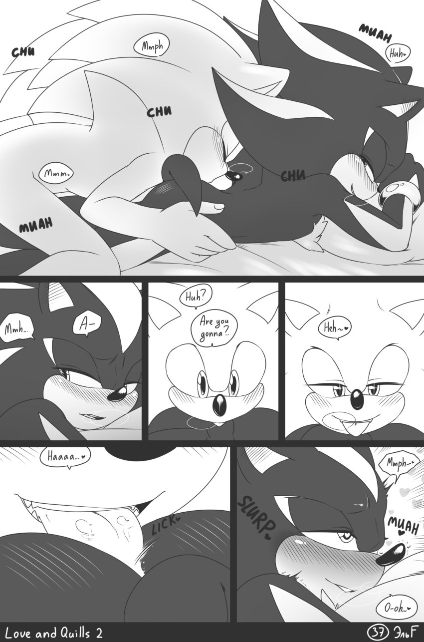 2022 5_fingers anal anthro anthro_on_anthro anthro_rimming_anthro ass back_kiss big_butt bite biting_lip biting_own_lip blush bodily_fluids breath close-up comic cute_fangs dialogue duo ear_blush english_text eulipotyphlan fingers greyscale grin heart hedgehog hi_res hip_grab holding_object holding_pillow intraspecies krazyelf looking_at_another looking_back looking_pleasured looking_up lying male male/male male_on_bottom male_on_top male_rimming_male mammal moan monochrome motion_lines on_bottom on_front on_top onomatopoeia open_mouth oral panting pillow rimming romantic romantic_couple saliva sega self_bite sex shadow_the_hedgehog smile sonadow sonic_(series) sonic_the_hedgehog sonic_the_hedgehog_(series) sound_effects sparkling_eyes speech_bubble text tongue tongue_out