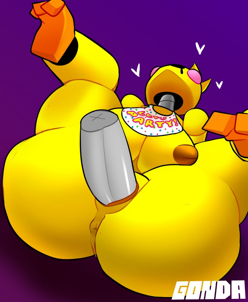 absurd_res animatronic anon anthro anus ass big_breasts big_butt bodily_fluids breasts disembodied_penis drooling duo female five_nights_at_freddy's five_nights_at_freddy's_2 genitals gonda heart hi_res humanoid inverted_nipples machine male male/female metallic_body nipples orange_feet penis pussy robot robotic saliva scottgames simple_background toy_chica_(fnaf) video_games yellow_body