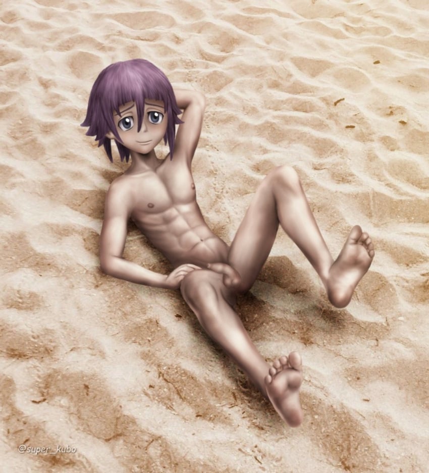 1boy androgynous beach cock completely_naked completely_nude crona_(soul_eater) cute cute_face dick feet feminine_male foreskin gay laying_down laying_on_sand male male_only naked nude pale_skin penis pink_hair small_penis soles solo soul_eater sunbathing super_kubo testicles toes twink uncensored white_skin