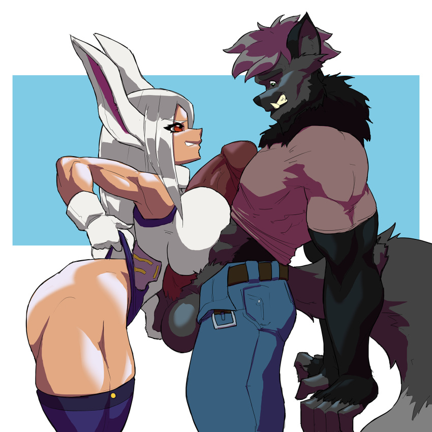 1boy 1girls anthro artist balls big_balls big_penis canid canine canis dire_wolf duo female genitals hi_res huge_balls huge_cock human humanoid l lagomorph male male/female mammal miruko muscular muscular_female my_hero_academia penis rumi_usagiyama stormtooth theoverloader