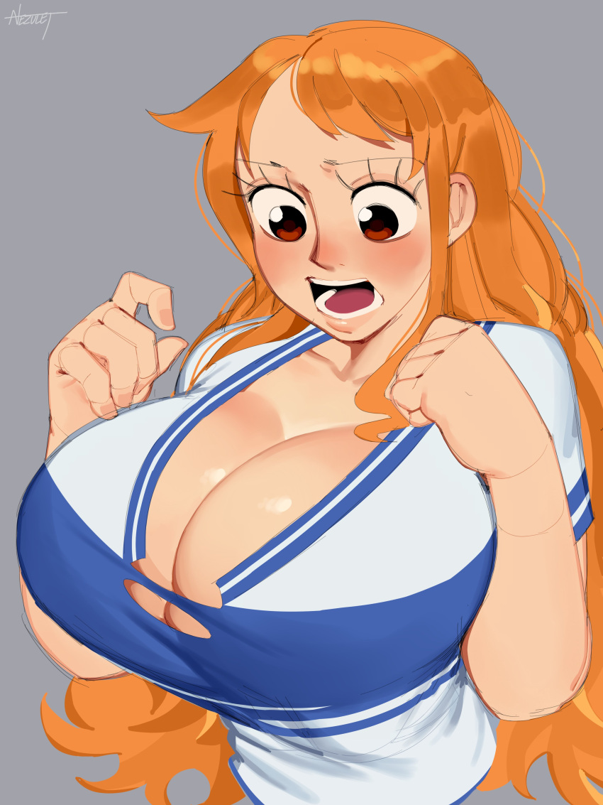 1girls breasts_bigger_than_head cleavage cosplay female female_only huge_breasts nami nami_(one_piece)_(cosplay) nami_(pre-timeskip)_(cosplay) nezulet one_piece post-timeskip self_cosplay tagme wardrobe_malfunction