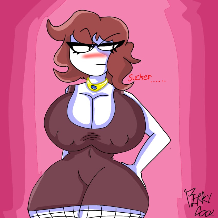 agentboi2 big_breasts blush carmen_(spooky_month) collar curvy curvy_figure female milf mother nipples_visible_through_clothing spooky_month sr_pelo voluptuous_female