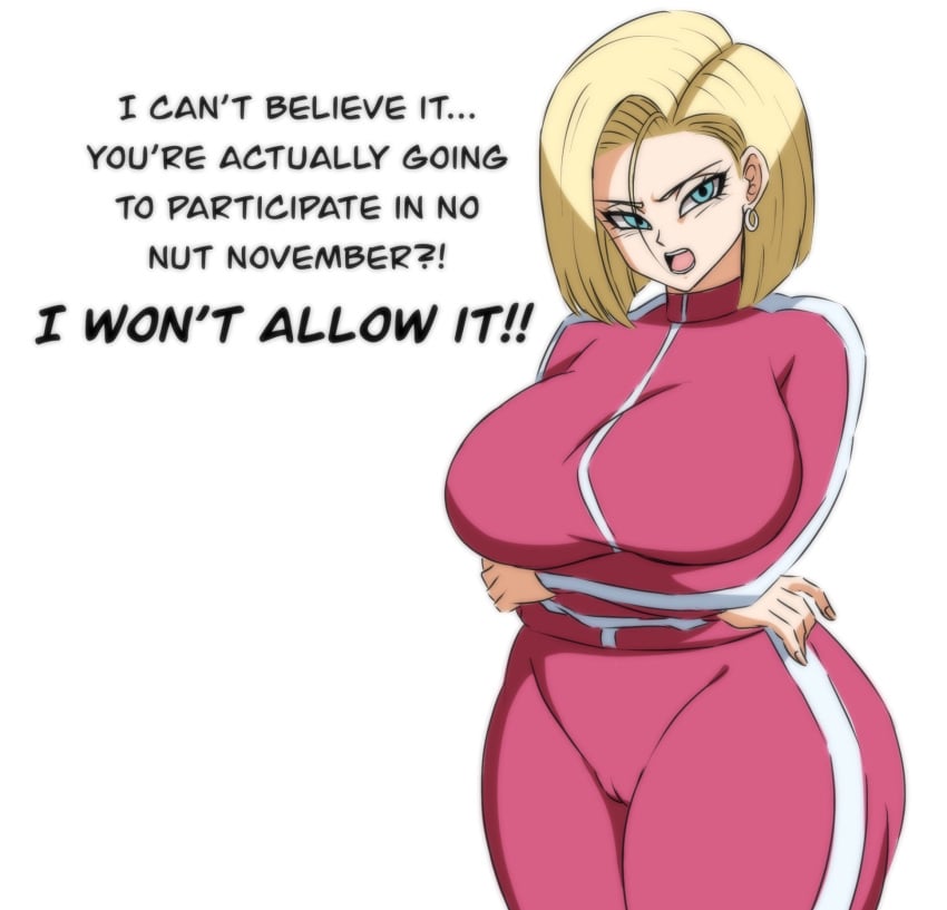 1girls android_18 blonde blonde_female blonde_hair blonde_hair_female blue_eyes cameltoe cleavage curvy darwaarts dragon_ball erect_nipples female huge_areolae huge_ass huge_breasts jacket puffy_nipples short_hair thick_lips track_jacket track_pants track_suit voluptuous wide_hips yellow_hair