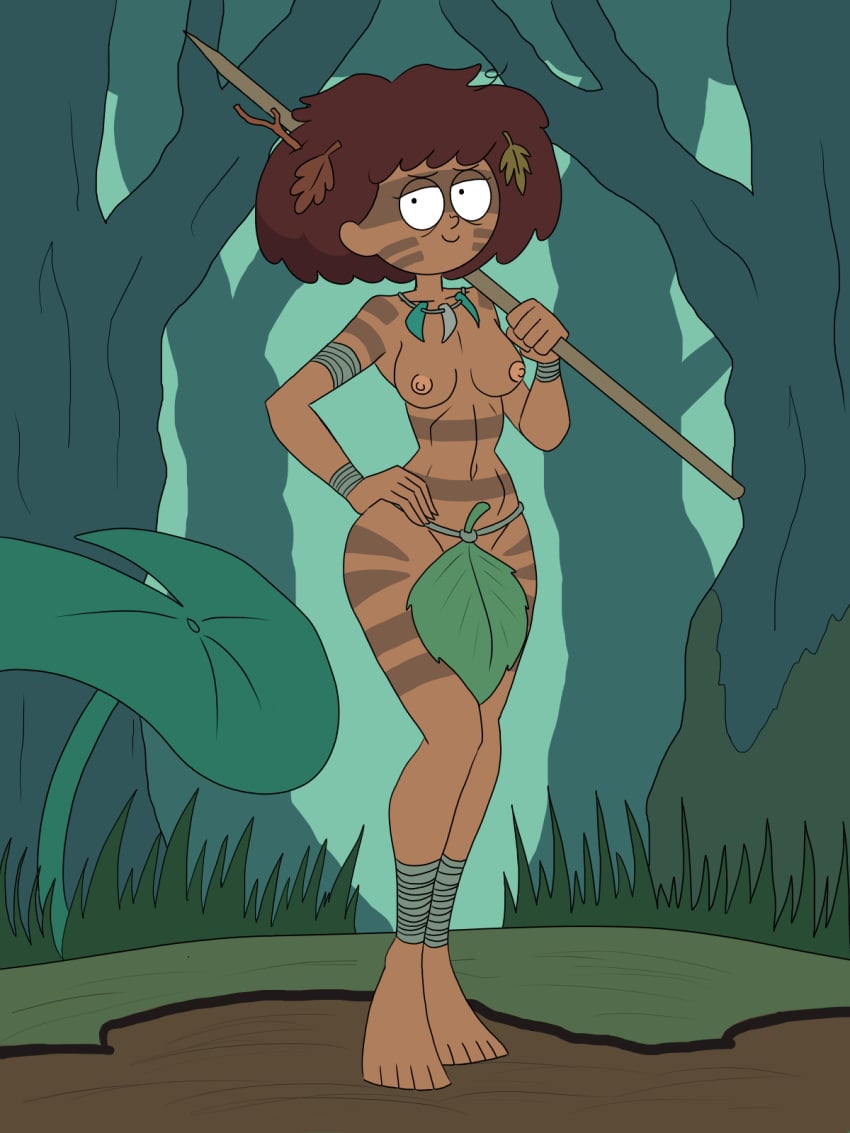 10s 1girls 2019 2d :) amphibia anne_boonchuy areolae bags_under_eyes bare_hips bare_shoulders bare_thighs barefoot breasts brown_hair collarbone dark-skinned_female dark_skin disney disney_channel eyes_half_open face_paint fairfaxer fake_smile female female_only forest hand_on_hip hand_on_own_hip hi_res hips leaves leaves_in_hair medium_hair midriff nature navel nipples no_bra nude nude_female outdoors partially_clothed small_breasts smile solo spear standing straight_hair teenage_girl teenager thai thai_female thighs toes topless tribal tribal_markings young