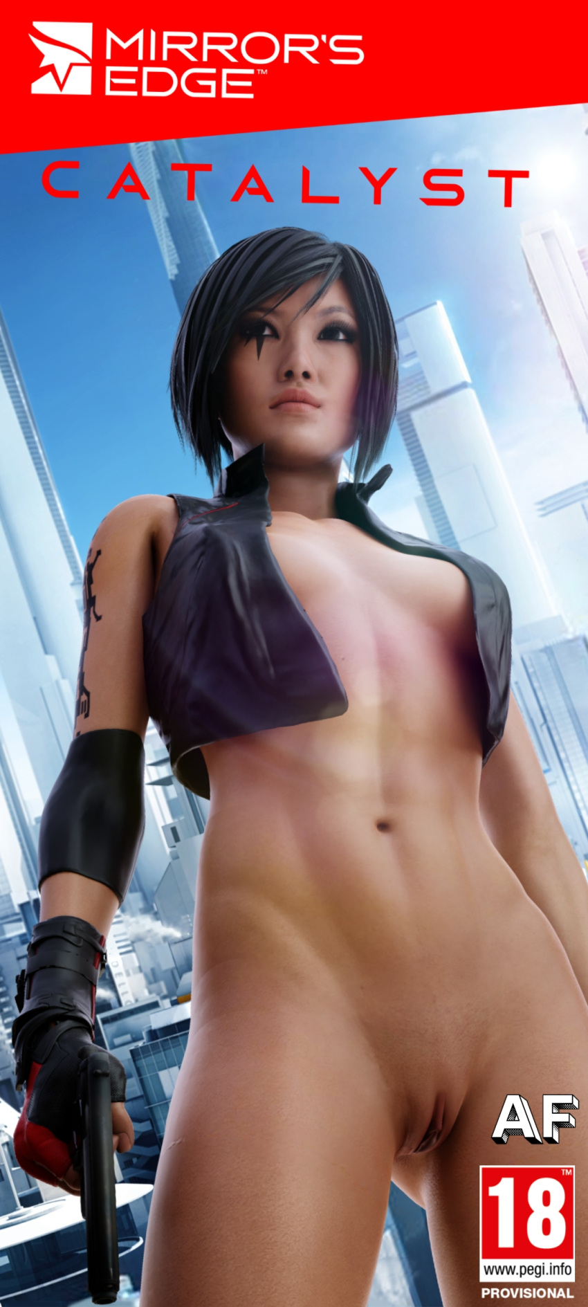 1girls 3d abs asian asian_female bottomless breasts cleavage clitoral_hood clitoris faith_connors faith_connors_(mirror's_edge_catalyst) female female_focus female_only labia mirror's_edge mirror's_edge_catalyst navel nude nude_female nudity pussy senpaisama2 shaved_pussy sleeveless sleeveless_jacket small_breasts solo tattoo vagina