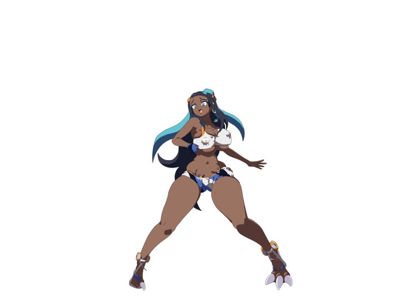 ass breast_expansion breasts claws covered_nipples dark-skinned_female female huge_breasts mankor mid-transformation monsterification nessa_(pokemon) nipples pokemon pokemon_ss possession thick_thighs thigh_expansion thighs transformation transparent_background weight_gain