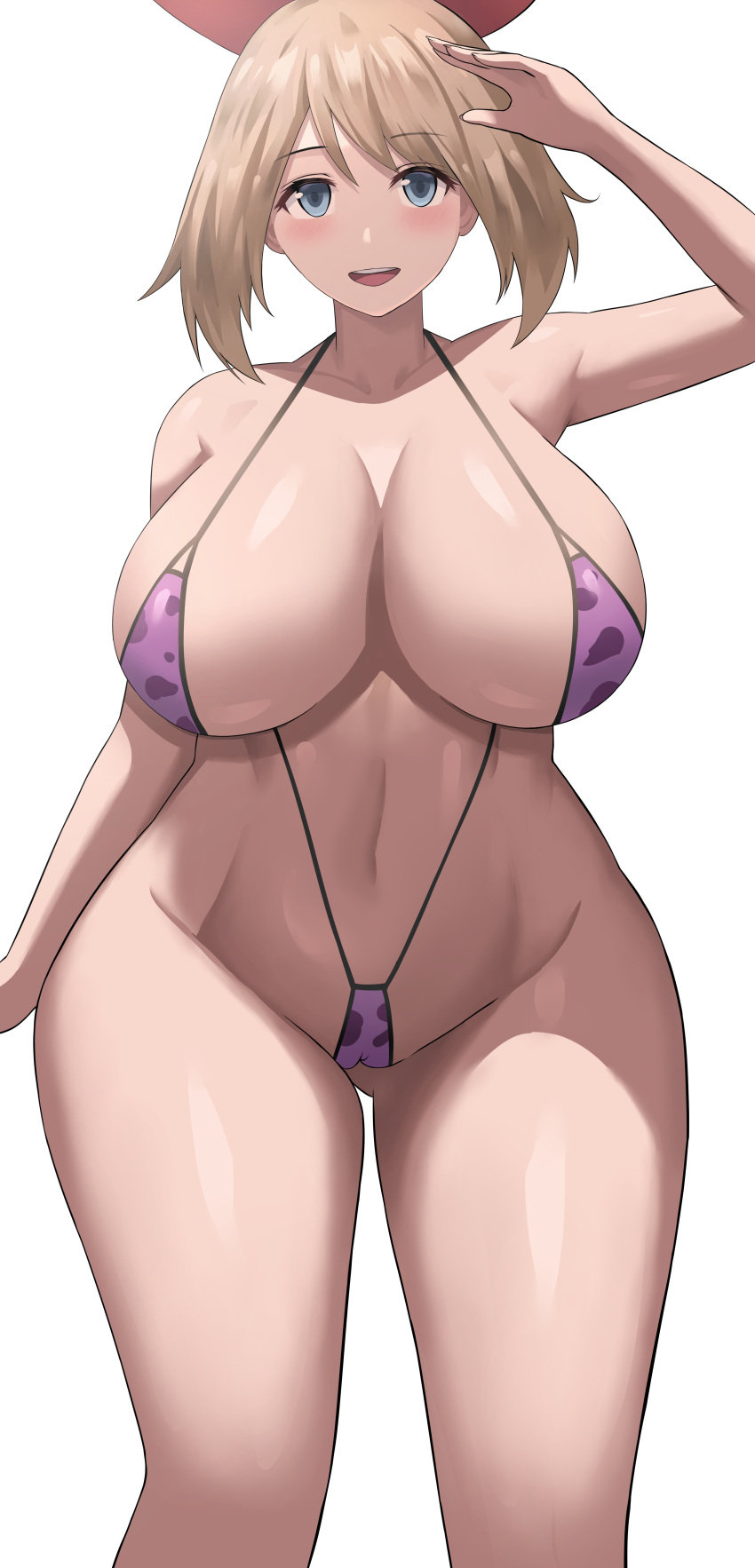 1girls absurd_res armpits bikini blue_eyes breasts brown_hair female game_freak hi_res hips huge_breasts jasony light-skinned_female light_skin long_hair may_(pokemon) nintendo pokemon pokemon_rse simple_background sling_bikini thick_thighs thighs wide_hips