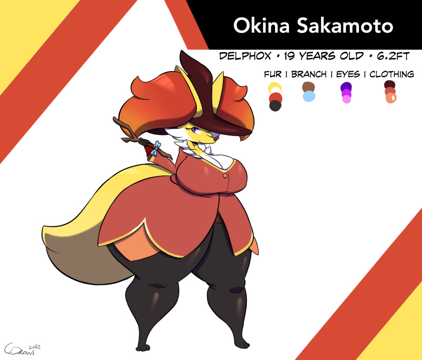 big_breasts big_tail breasts character_name cinderdraws delphox fan_character fox furry pokémon_(species) pokemon thick_thighs