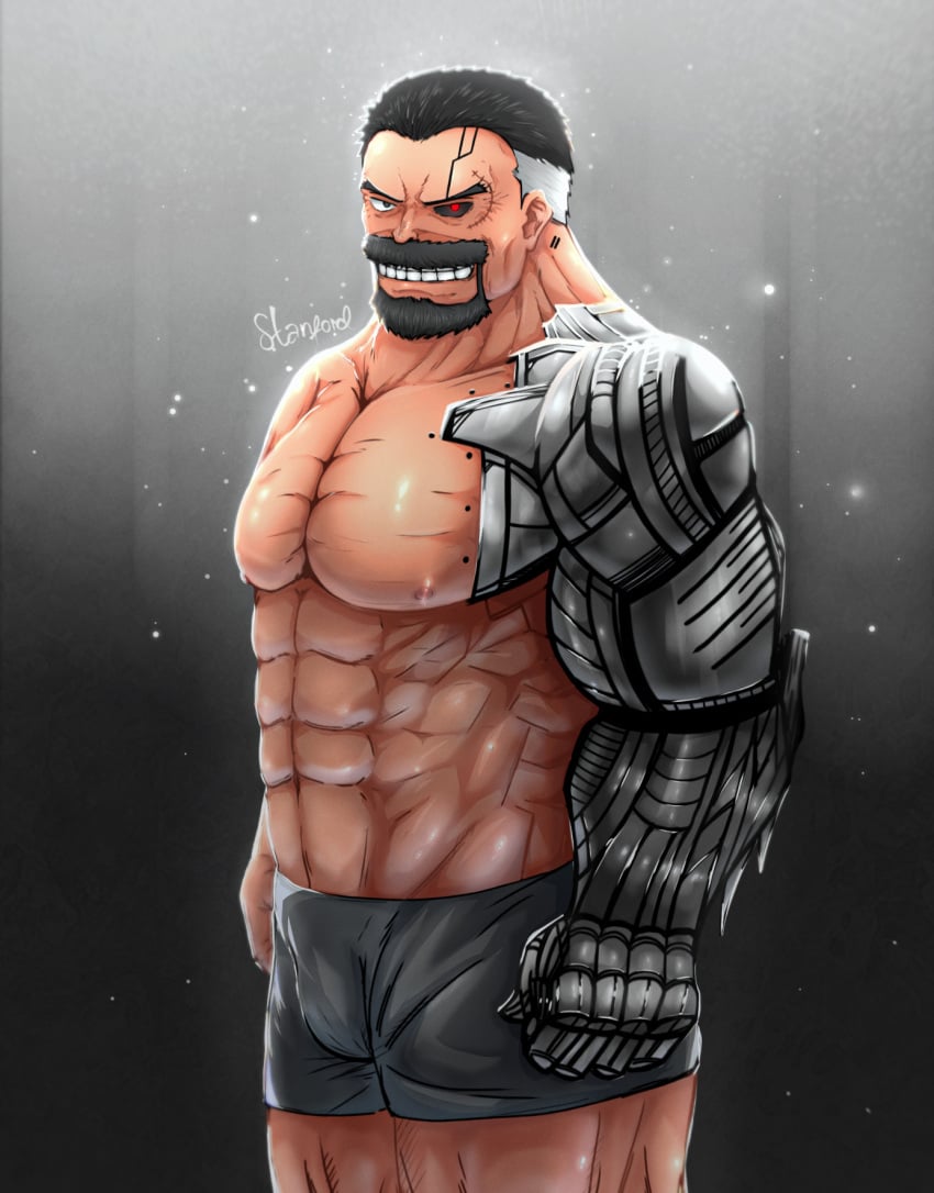 1boy bara beard boner bulge cyborg daddy erection goatee grandfather half_naked male male_focus male_only marine monkey_d_garp muscle muscular_male mustache non-nude one_piece shirtless solo solo_male underwear vice_admiral