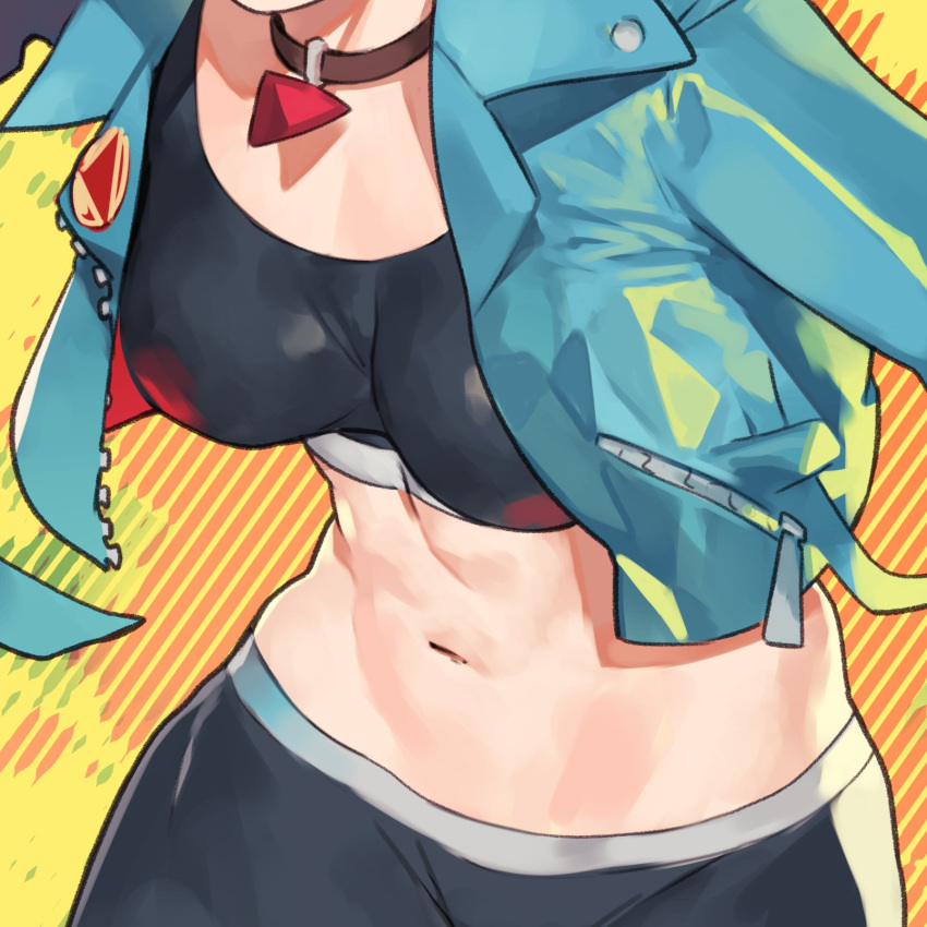 1girls abs athletic_female bare_midriff belly_button big_breasts cammy_white color face_out_of_frame hi_res highres jacket legs_out_of_frame midriff necklace norasuko street_fighter streetwear tagme tagme_(character) tomboy torso torso_shot