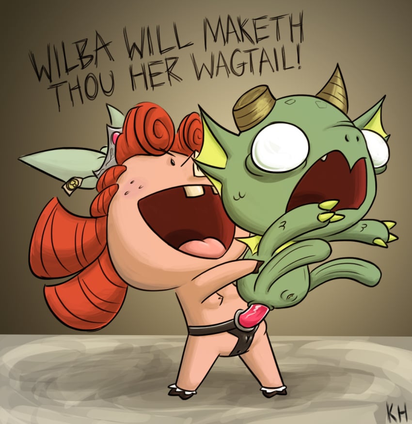 anal broken_horn don't_starve don't_starve_together dont_starve dont_starve_together green_scales horns kh kingheron_(artist) klei_entertainment merm pegging pig sex_toy wilba wurt