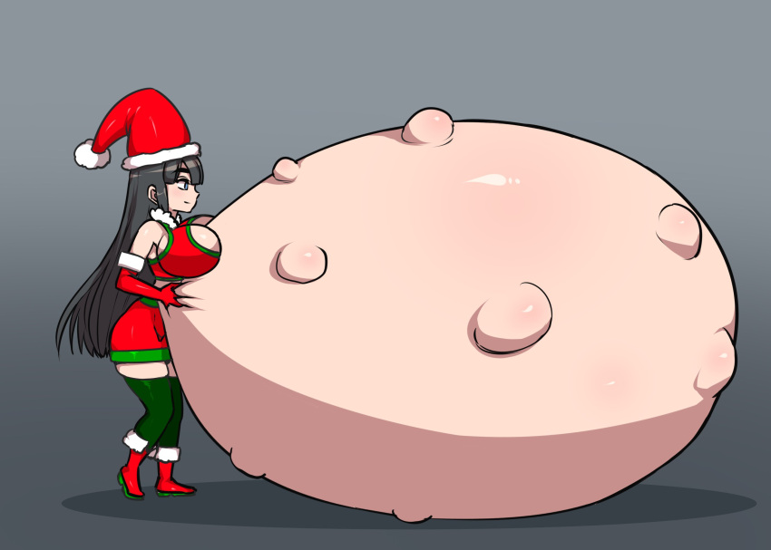 1girls baby_bump belly_bigger_than_body big_breasts christmas christmas_outfit huge_breasts hyper hyper_belly hyper_pregnancy long_hair sallowie tagme