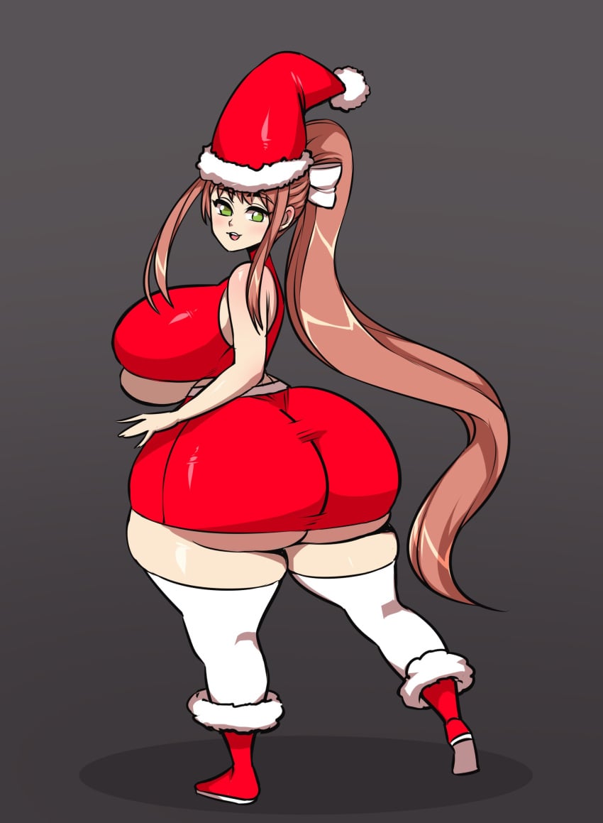 1girls ass_bigger_than_head ass_bigger_than_torso breasts_bigger_than_head christmas christmas_outfit doki_doki_literature_club enormous_ass enormous_breasts fat_ass huge_ass huge_breasts hyper hyper_ass hyper_breasts long_hair looking_back massive_ass massive_breasts monika_(doki_doki_literature_club) sallowie tagme thick_thighs underass underboob