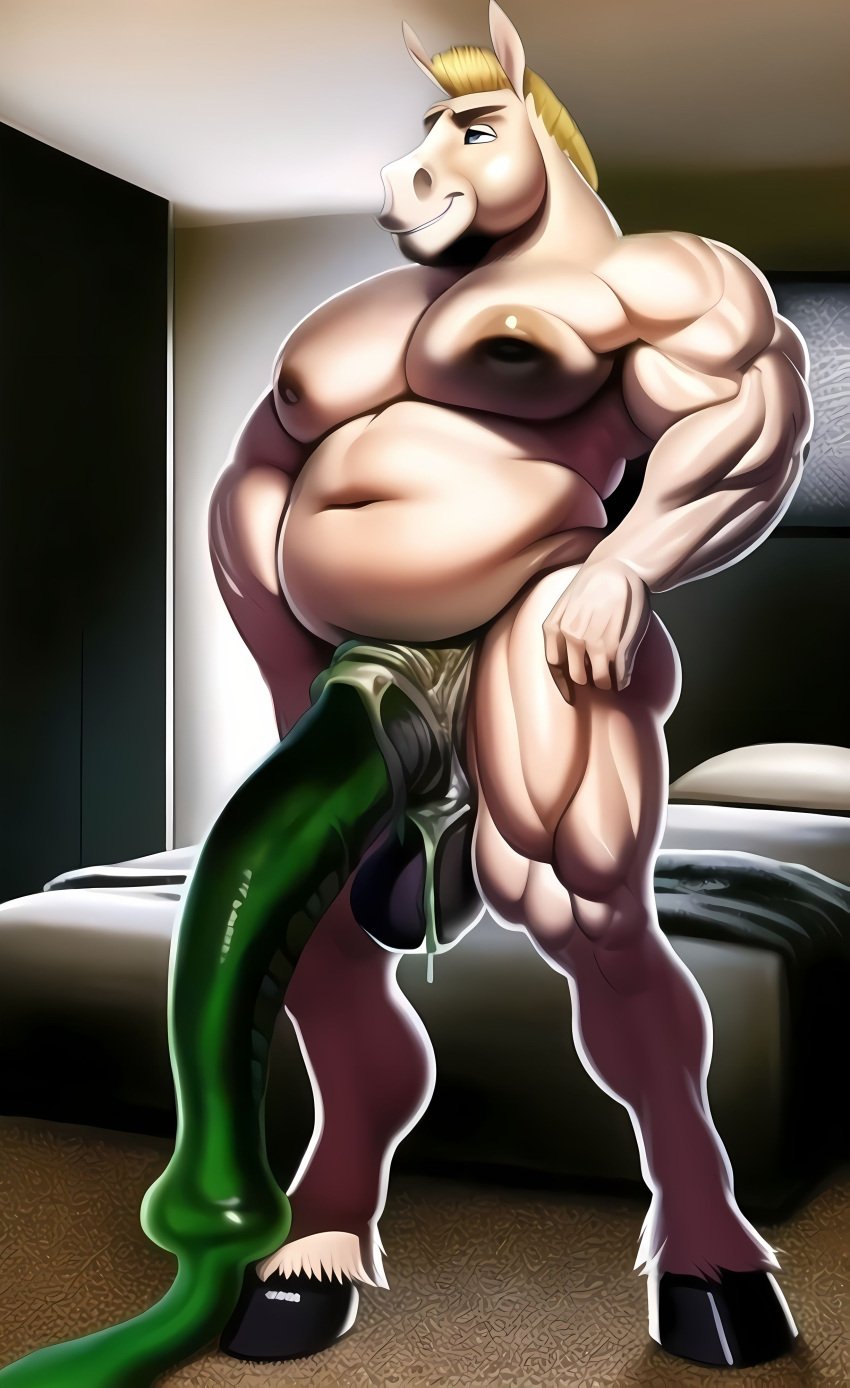 ai_generated anthro artist_request bedroom bulge deepthroat donkey drool drooling equine furry gagging gagging_on_penis living_condom messy muscular_male nipples oral_sex overweight_male saliva snake testicles throat_abuse throat_bulge throat_fuck throat_swabbing used_like_a_toy