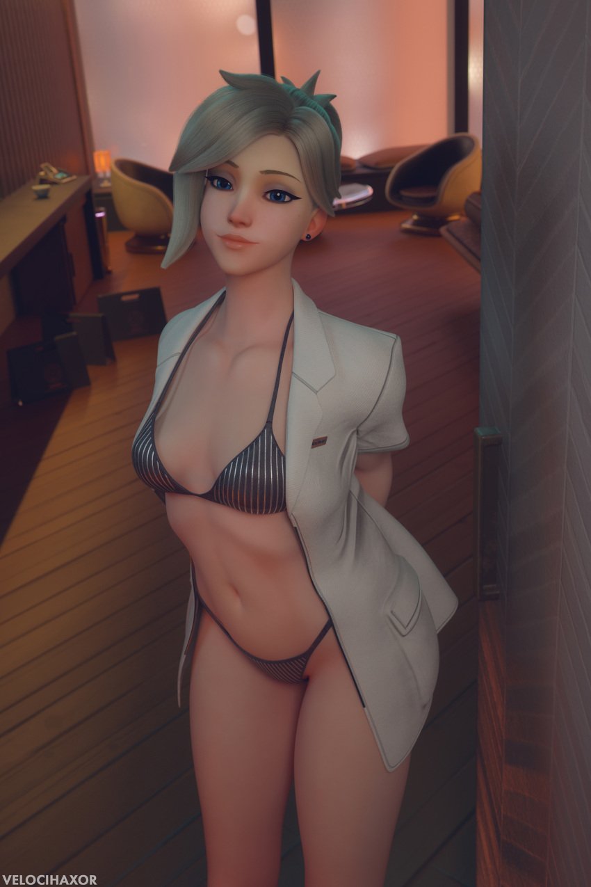 1girls 3d angela_ziegler bikini blizzard_entertainment female female_only mercy overwatch pinup small_breasts tagme velocihaxor