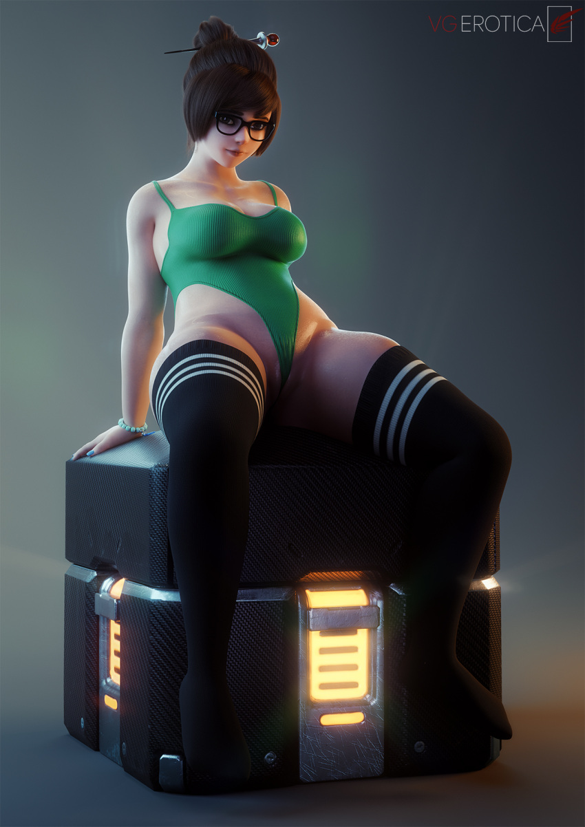 1girls 3d asian asian_female black_legwear blender blizzard_entertainment bottomless brown_hair cameltoe clothed clothing eyewear female female_focus female_only glasses glassesbreasts legwear light-skinned_female light_skin looking_at_viewer lootbox mei_(overwatch) overwatch overwatch_2 pussy sitting solo spread_legs stockings swimsuit swimwear thick_thighs tight_clothing topwear vagina vgerotica watermark wide_hips