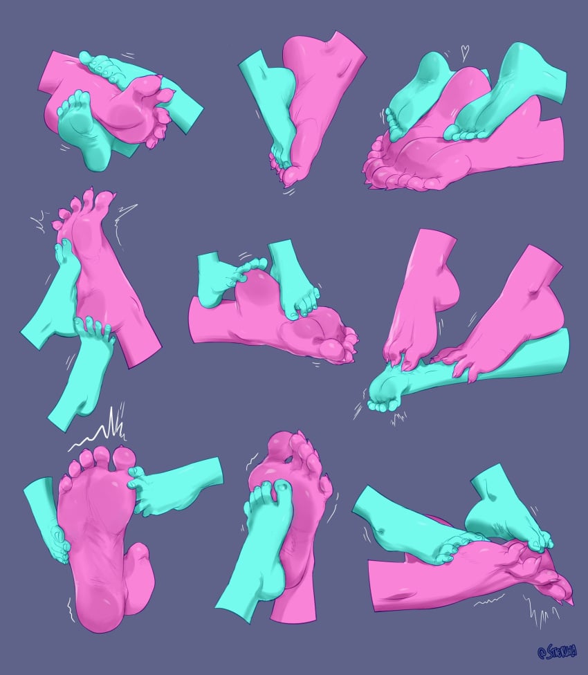 2d 2d_(artwork) 5_toes barefoot big_feet blue_skin deltarune deltarune_chapter_2 feet feet_together feet_up female fondle fondling foot_fetish foot_focus foot_play footsie kris_(deltarune) purple_skin soles staerk susie_(deltarune) toe_curl toe_scrunch toes