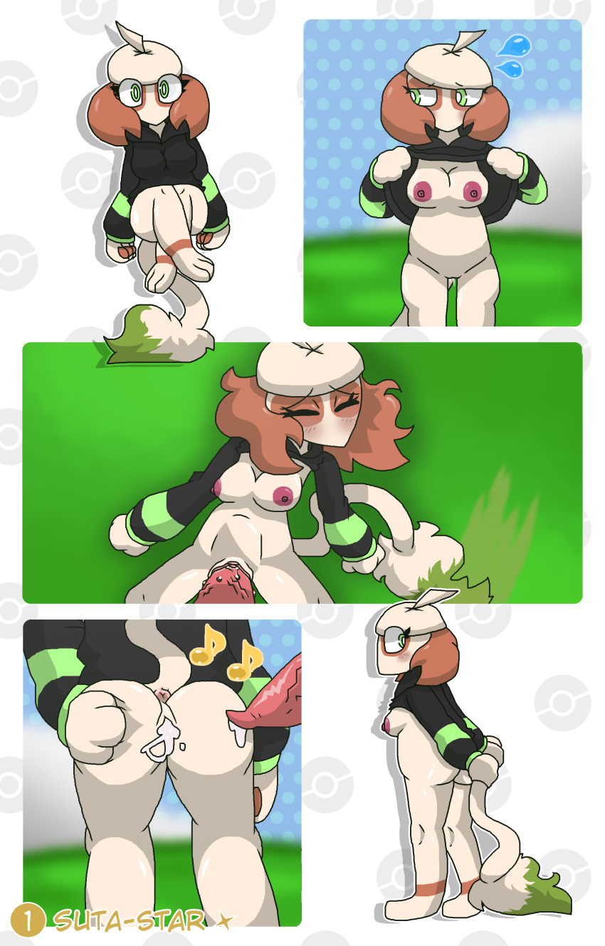 absurd_res anthro ass bodily_fluids breasts clothed clothing comic_panel cum cum_inside embarrassed faceless_character faceless_male female generation_2_pokemon genital_fluids hi_res male male/female nintendo partially_clothed pokemon pokemon_(species) smeargle solo suta-star video_games