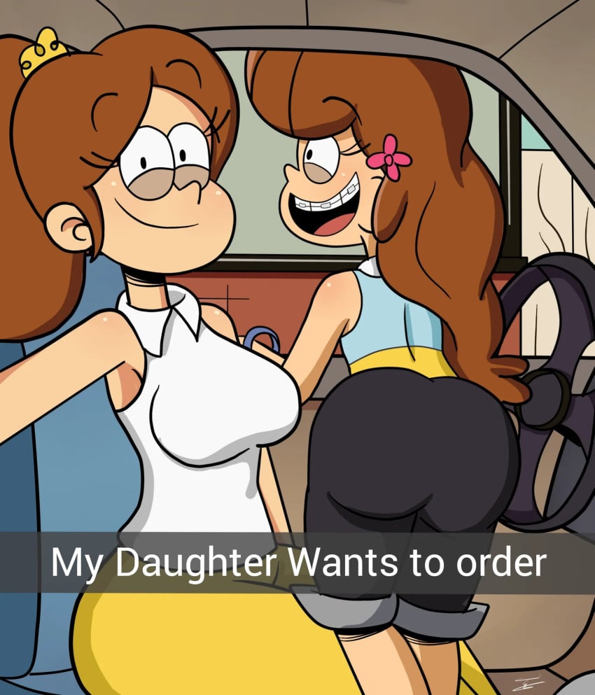 2girls ass ass_focus bubble_butt female female_only he_wants_to_order lara_loud luan_loud meme mother_and_daughter pepemay93 selfie she_wants_to_order snapchat tagme text the_loud_house