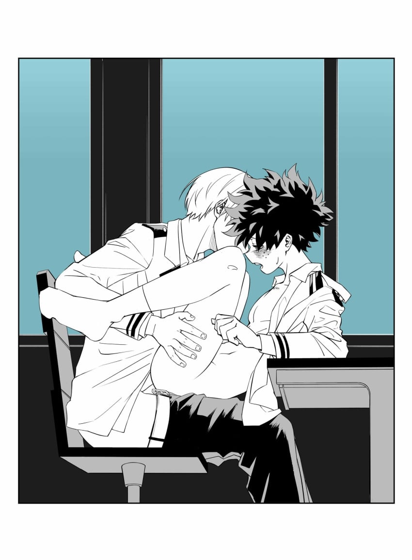 2boys abs anal blush bottomless curly_hair desk freckles frizzy_hair gay indoors izuku_midoriya male/male male_penetrated male_penetrating male_penetrating_male my_hero_academia penetration school school_uniform shounen_jump shouto_todoroki socks sweatdrop teen teenage teenage_boy teenager yaoi