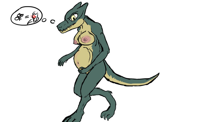 anthro female fetal_kick fetal_movement hi_res humanoid kobold nipples pregnant pregnant_female scalie solo unborn_kicking