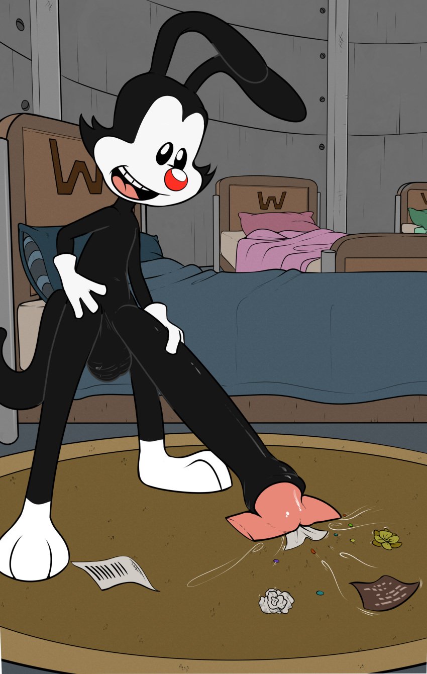 absurd_res animaniacs anthro balls bed big_balls big_penis black_body black_fur clothing cock_vore detailed_background digital_media_(artwork) drai_(artist) erection foreskin fur furniture genitals gloves handwear hi_res huge_balls huge_cock humanoid_genitalia humanoid_penis hyper hyper_genitalia hyper_penis inkblot long_penis male mammal nude object_in_penis object_vore open_mouth partially_retracted_foreskin penile penis smile solo unusual_anatomy unusual_genitalia unusual_glans unusual_penis vacuum_penis vore warner_brothers yakko_warner