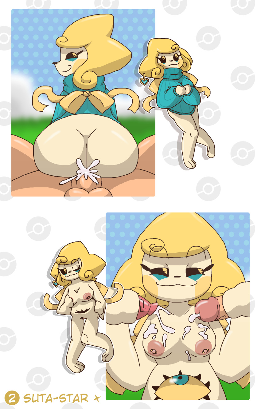 absurd_res anthro ass big_butt bodily_fluids breasts clothed clothing comic_panel cum cumshot ejaculation faceless_character faceless_male female generation_3_pokemon genital_fluids group group_sex hi_res jirachi legendary_pokemon male male/female nintendo partially_clothed pokemon pokemon_(species) sex solo suta-star threesome video_games