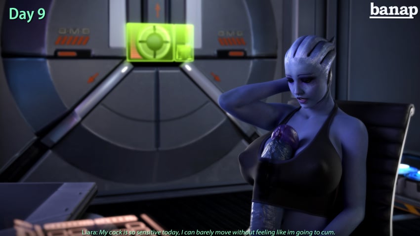 1futa 3d 3d_(artwork) alien alien_girl alien_humanoid asari asari_futanari banap big_penis blender blender_(software) blue_skin comic dialogue english english_dialogue english_text erection futa_only futanari huge_cock liara_t'soni mass_effect no_nut_november precum self_upload solo tagme text