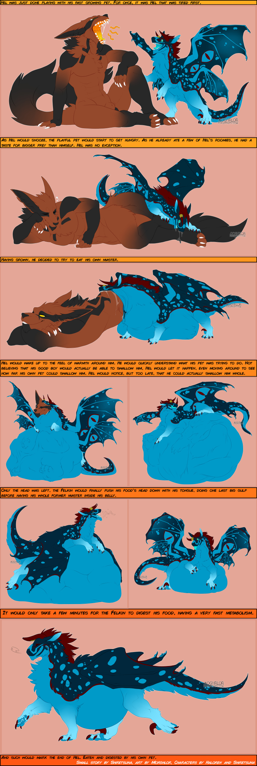 absurd_res anthro belly burping canid canine death digestion dragon duo fatal_vore felkin feral fox haloren hel_(shiretsuna) hi_res hybrid male male/male mammal morghlor oral_vore permanent permavore sleeping smaller_pred soft_vore stomach_bulge swallowing vore