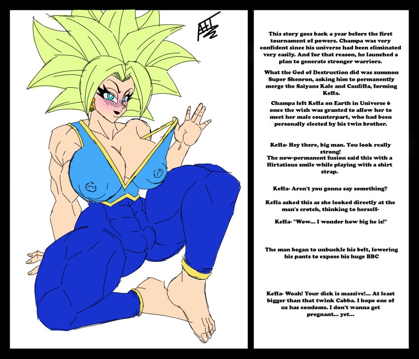 1girls afreetime big_balls big_breasts big_butt big_penis blue_eyes blush chun-li_(cosplay) dark_skin dragon_ball dragon_ball_super dragon_ball_z dunkel_(afreetime) earring earrings english_text female fusion green_hair human hybrid interspecies kefla larger_male legendary_super_saiyan muscular muscular_female potara_earrings potara_fusion saiyan smaller_female solo story street_fighter super_saiyan super_saiyan_2 text universe_6 white_background