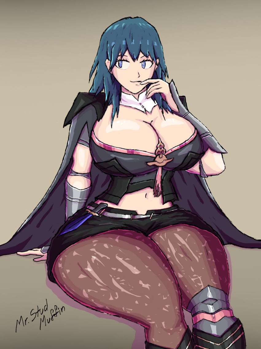 1girls breasts byleth_(fire_emblem) byleth_(fire_emblem)_(female) cleavage fire_emblem fire_emblem:_three_houses huge_breasts leggings mrstudmuffin nintendo solo source_larger